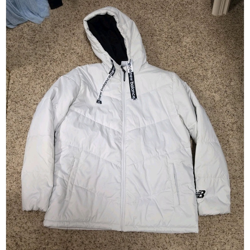 New Balance Down Puffer Hooded Jacket Women's Off-White Size 1X Fleece Lined
